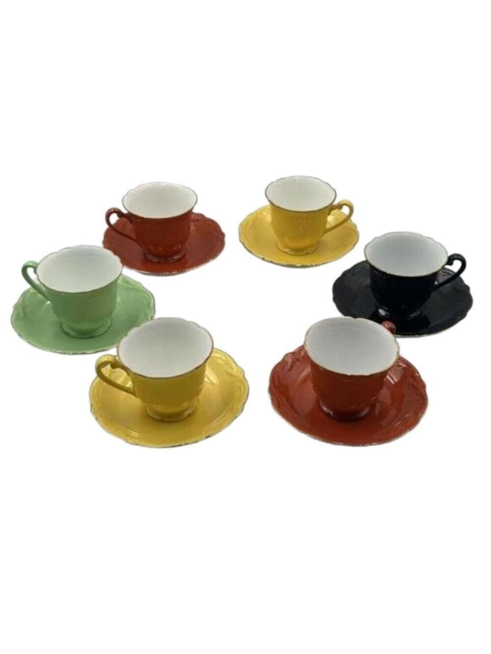 Vintage Noritake Harlequin Demitasse Cups and Saucers Handpainted Circa 1925 12p